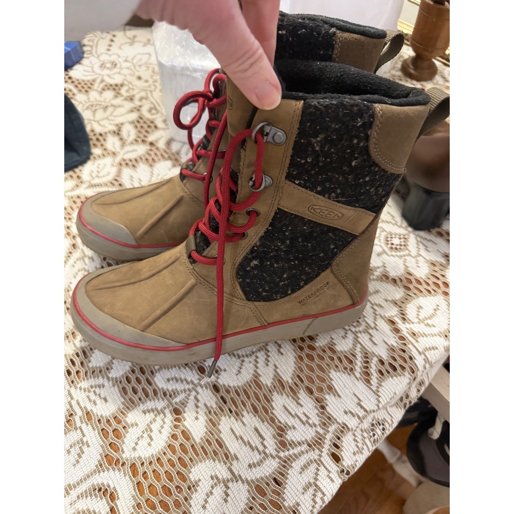Keen Elsa Waterproof Winter‎ Boots Tan Brown Leather Speckled Wool women's 7